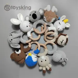 Anneau de dentition en Crochet pour bébé, jouet Amigurumi Animal hochet nouveau-né bébé douche cadeau anneau de dentition CE EN71