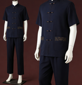 <span class=keywords><strong>Costume</strong></span> d'été en coton et lin à manches courtes pour <span class=keywords><strong>homme</strong></span>, style papa âgé, <span class=keywords><strong>costume</strong></span> traditionnel chinois Tang - Product Image 1