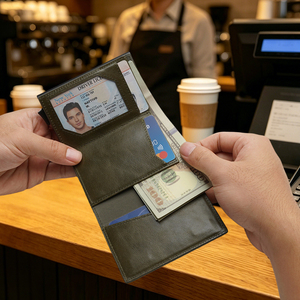 Portefeuille homme en cuir PU avec blocage RFID, porte-cartes à ouverture rapide, fenêtre d'identification, poche à monnaie, plusieurs emplacements pour cartes - Product Image 4