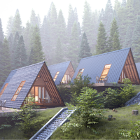 Maison en bois préfabriquée en forme de A, villa de luxe, petite maison avec terrasse confortable et chambre à coucher