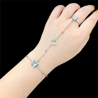 Gelang cincin jari kreatif mode 18K lapis emas baja tahan karat perhiasan bintang bintang berujung lima gelang tangan gabungan