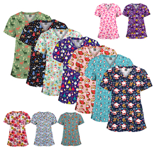 Set di Scrub stampati con scollo a V elasticizzato in poliestere Rayon per uniformi ospedaliere da salone di bellezza per bambini - Product Image 6