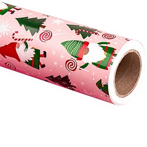Custom Pink Christmas Gift <b>Wrap</b> <b>Paper</b> <b>Roll</b> with Santa and Tree Pattern Double Side Coated Craft <b>Paper</b> for Festivals - Product Image 3