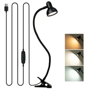 Flexible Gooseneck LED Reading Lamp 3 Color Modes 10-100% Brightness Adjustable Clip On Desk Lamp With Clamp