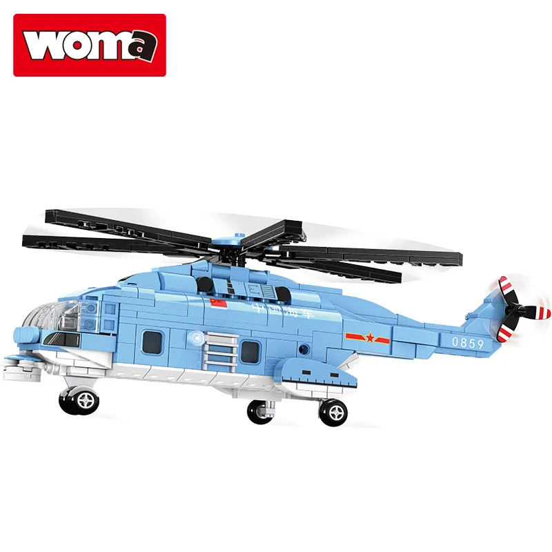 WOMA Mainan Sederhana Helikopter Transportasi Model Anak Blok Bangunan Mainan Diy Batu Bata untuk Anak-anak Hadiah Ulang Tahun Hadiah Set