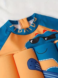 Traje de baño de una pieza de manga corta para niños con barra de flotación desmontable y cremallera trasera - Product Image 5