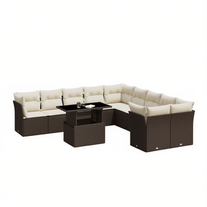 ชุดโซฟาหวายสีน้ำตาลสำหรับสวน พร้อมเบาะรองนั่ง 6 ที่นั่ง เฟอร์นิเจอร์กลางแจ้ง ดีไซน์ร่วมสมัย - Product Image 1