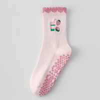 Chaussettes de yoga et de pilates Bioserica Era personnalisées avec logo brodé en coton, antidérapantes, roses, mignonnes, pour femmes