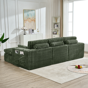 Canapé d'angle modulaire capitonné en flanelle côtelée, style luxe léger et moderne, avec ottoman - Vert, 3 places, écologique, pour salon - Product Image 6