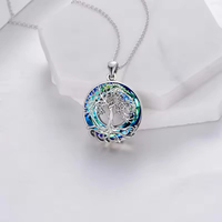 Vente en gros de collier avec pendentif Arbre de vie en argent sterling 925 et cristal bleu pour femmes