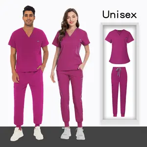 Men Women Unisex Oem Logo Custom Nurse Scrubs Suits Doctor Medical Hospital Uniform Sets Top Jogger Pants Scrubs Uniforms Sets