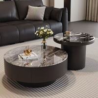 Ensemble de table basse artistique en pierre microcristalline ronde, style moderne et luxe léger, pour petits salons