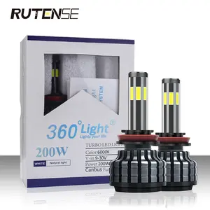 RUTENSE süper parlaklık otomatik led lamba 3000K 4300K 6000K H7 H1 H4 9005 9006 yüksek lümen güç 50W 6 tarafı led far