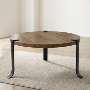 Mesa de centro de madera redonda de alta calidad de latón AK con soporte de pilar de Metal acabado negro para muebles de balcón/muebles de habitación - Product Image 3