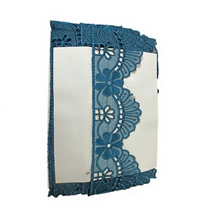 Dentelle ajourée en polyester bleu sarcelle à motif floral festonné, vente en gros, pour robes de cérémonie, OEM ODM personnalisé - Product Image 1