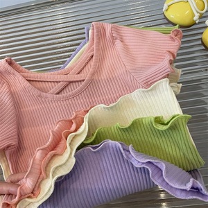 Áo thun ngắn tay phối lưng thời trang cho bé gái mùa hè 2025 phong cách Hàn Quốc mới, màu trơn đa năng, kiểu dáng năng động - Product Image 3