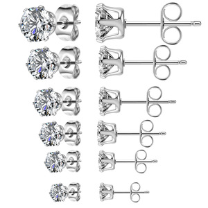 Nuovi Orecchini a Perno con Pietre CZ, Incastonatura a 6 Griffe, Zircone 3A+, Gioiello per Orecchie in Acciaio Inossidabile 316L Lucidato - Product Image 1
