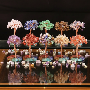 Nouveauté Arbre porte-bonheur en cristal de quartz rose naturel, multi-matériaux, pierres brutes faites à la main, arbre au trésor pour la décoration de la maison, cadeau - Product Image 1