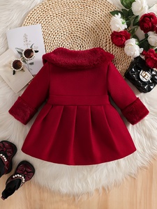 Manteau en peluche pour bébé fille, automne/hiver, col à revers, nœud, bouton en corne, 100% polyester, respirant, vêtements d'extérieur pour jeunes enfants - Cadeau chaud - Product Image 2