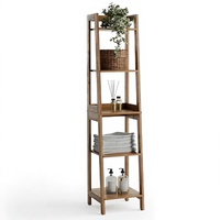 Estantería de Bambú Natural de 5 Niveles, Estante de Almacenamiento Cónico, Librería Esquinera Estrecha para Decoración del Hogar u Oficina