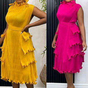 Robe Plissée Modeste en Mousseline de Soie Unie pour Femme <span class=keywords><strong>2025</strong></span>, Grande Taille, Décontractée avec Dentelle et Ourlet à Volants pour Église et Soirées - Product Image 2