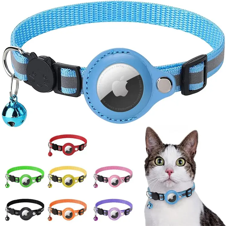 Newest outdoor travel gps nylon upgraded airtag cat collar Breakaway safety buckle air tag cat collar