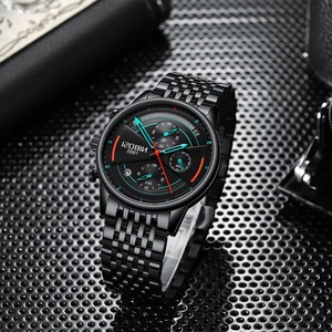 Drioshipping Montres-bracelets de sport à quartz de luxe pour hommes, décontractées, en acier inoxydable, étanches, avec affichage du calendrier, cadran en verre simple - Product Image 6