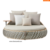 Daybed Premium Handwoven Outdoor con PE Mimbre y espuma 45D-Incluye mesa auxiliar de teca y tela para todo tipo de clima