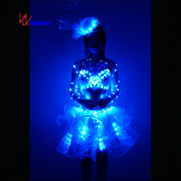 Costume de danse orientale sexy pour fille avec soutien-gorge LED et jupe, vêtements LED pour fille, danse de salon chinoise pour filles, blanc