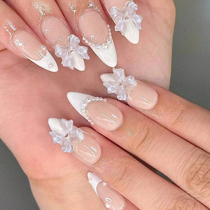 <span class=keywords><strong>Elegantes</strong></span> 24 <span class=keywords><strong>Uñas</strong></span> Acrílicas Artificiales en Forma de Almendra de Alta Calidad con Lazo Francés <span class=keywords><strong>y</strong></span> Diamantes de Imitación, <span class=keywords><strong>Uñas</strong></span> Postizas de Cobertura Completa con Pegamento de Fábrica - Product Image 1