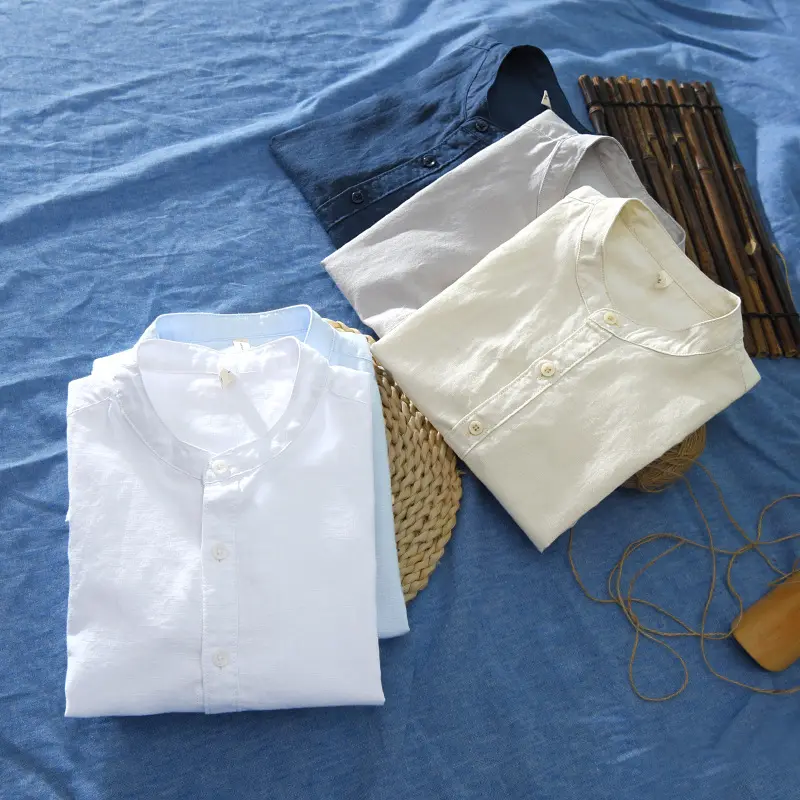 Summer Fashion Clothes Wholesale Custom Chemise Short Sleeve Linen Shirt Men's Hemp TWILL Fabric for Men Homme Camisas White