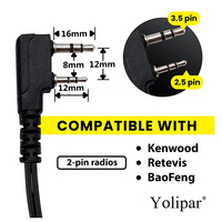 Kit de surveillance d'écouteur UV-5R Baofeng à 2 broches et 2 fils Radio talkie-walkie avec grand micro PTT Casque à tube acoustique
