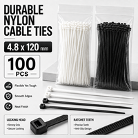 Attaches-câbles autobloquantes mini 4,8x120mm, 100 pièces, noir et blanc, en nylon, à forte adhérence, pour l'organisation de fils et cordons, sangles de fixation, lot