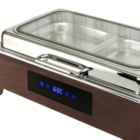 LIYUNDA Stock Equipment Houtnerf Smart Panel Chafing Dish RVS Economische Voedselwarmer met Kinderslot