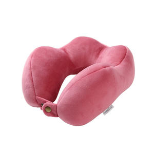 Oreiller de voyage en forme de U Topentor 28x26x14cm, oreiller portable pour adultes, matériau en polyester, couleur rose unie - Product Image 1