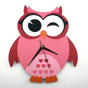 粉红色的猫头鹰 3D 卡通时钟儿童挂钟客厅 diy 家居装饰挂钟礼物送给孩子大小: 75x75cm