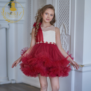 Robe de bal rouge foncé pour filles Nouveau Design Floral Satin ODM Fourniture <span class=keywords><strong>Ceinture</strong></span> perlée pour enfants pour anniversaire et soirée - Product Image 5