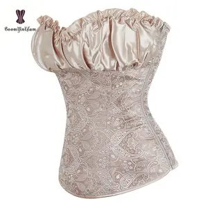 Apricot Của Phụ Nữ Ren Lên Boned Cộng Với Kích Thước Corset Và Bustiers Sexy Shapewear Satin Thời Phục Hưng Top Wedding Bridal Korsett