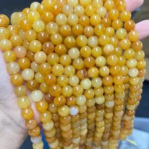 JD Wholesale 10mm perles de jades jaune foncé en pierre naturelle perles rondes en vrac pour la fabrication de bijoux