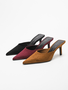 1208 autunno: nuove scarpe con tacco a punta in pelle scamosciata stile semplice stile a tinta unita <span class=keywords><strong>sandali</strong></span> con mulo alto tacco da <span class=keywords><strong>donna</strong></span> - Product Image 2