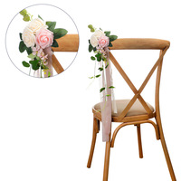 Chaise de mariage rose dos fleur ruban en forme de bande artificielle simulée en plastique soie fleur événement fête mur Table décoration