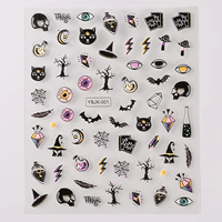 Autocollants pour ongles en plastique 3D d'Halloween, démon, citrouille, fantôme, faux ongles, autocollants pour ongles, art des ongles, crâne amusant, vente en gros