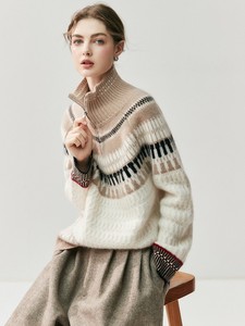 Suéter de cachemira para mujer, tejido jacquard, con media cremallera, cuello alto, grueso, para invierno, estilo Fair Isle, tipo cárdigan. - Product Image 6