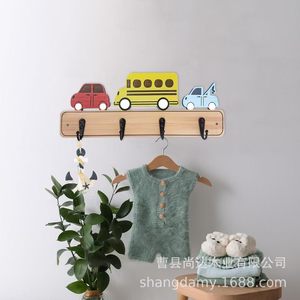 Cartoon wooden children's hooks, wooden door key and <b>clothes</b> <b>rack</b>, wall-mounted <b>rack</b>, decorative children's room <b>clothes</b> hooks - Product Image 3