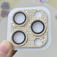 Protection d'objectif d'appareil photo de luxe en alliage d'aluminium et verre, avec strass brillants et diamants, pour iPhone 11 12 13 14 15 16 17 ProMax