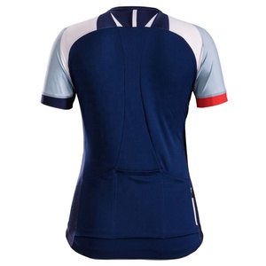 Women's Cycling Jersey Short Sleeve Navy Blue With <b>Light</b> Gray And Red Accents Full Zip Front Sporty Design - Product Image 3