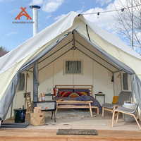 Tente de camping Kawagebo Kamp (KK) 16' x 14' pour glamping en plein air, structure en acier robuste, toile en coton Oxford, avec cheminée