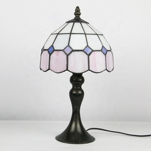 LongHuiJing Stained Glass Lamp Home <b>Table</b> Lamps Tiffany Desk Light Green Blue Plaid Minimalist Living Bedroom 8 Inch Lights - Product Image 6