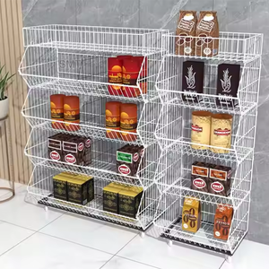 Cesta de rejilla de alambre de acero de un solo lado de gran oferta, estantes de exhibición de supermercado de <span class=keywords><strong>4</strong></span> capas, cesta de basura resistente - Product Image 4