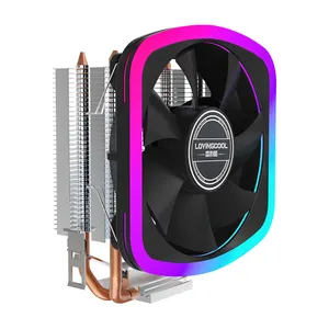Lovingcool Factory OEM ODM New Style Cheap 2 Heat Pipes 90mm Gaming PC CPU Radiator RGB CPU Cooler With 120mm RGB Cooling Fan